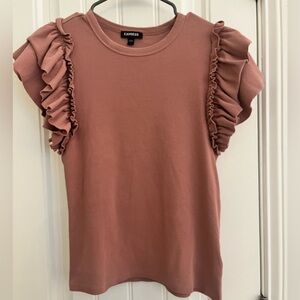 Express Women's Mauve Ruffle Sleeve Tee